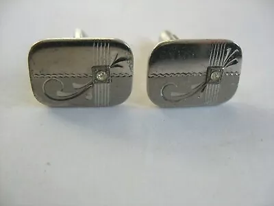 Vtg Mid-Century Sterling Silver Cufflinks By Squire Design W Faux Diamond • $24