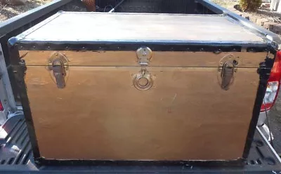 Vintage Large 36  L X 22  W X 21  T Storage Gold Tone Footlocker Trunk W/Metal E • $55.99