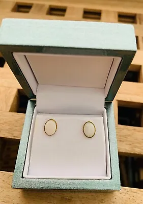 Vintage White Opal & Gold Stud Earrings • £28