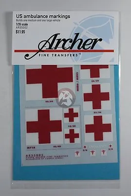 Archer 1/35 US Ambulance Markings (builds 1 Medium And 1 Large Vehicle) AR35002 • $16.95