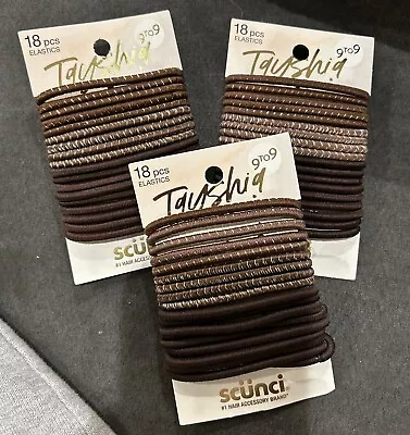 Tayshia By Scunci No Damage Elastic Pony Tail Hair Ties  3x 18ct Brown Asst. • £12.54