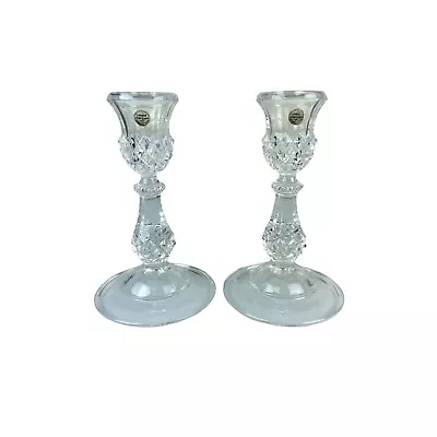 Vintage Cristal D'arques France Faced Pair Genuine Lead Crystal Candlesticks • $24.49