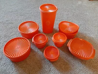 8 Vintage Tupperware Servalier Orange Storage Containers W/lids • $39