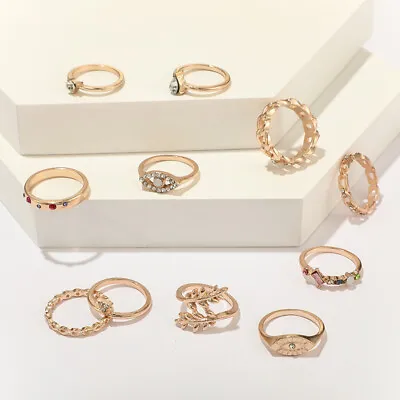 11 Pcs Gold Boho Stack Plain Above Knuckle Ring Eye Tree Finger Tip Rings Set • £3.99