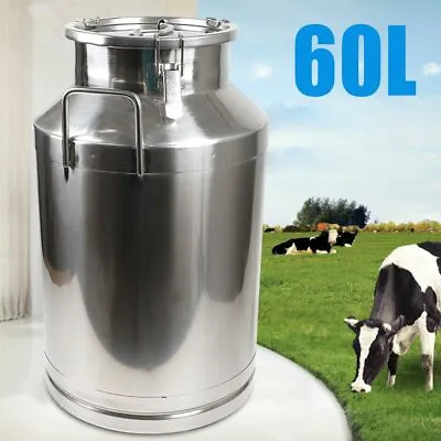 60Liter Milk Can Stainless Steel Milk Storage Transport Sealed Bucket Jug W/ Lid • $131.11
