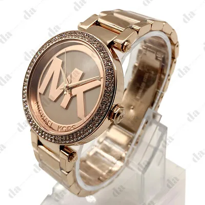New Michael Kors MK5865 Women's Parker Rose Gold-Tone MK Logo Dial Watch • $94.80