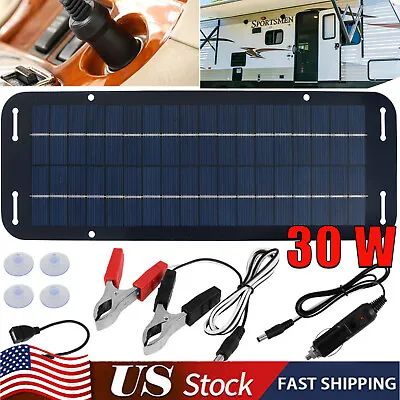 30W Solar Panel 12V Trickle Charger Battery Charger Kit Maintainer Boat Car RV • $13.29