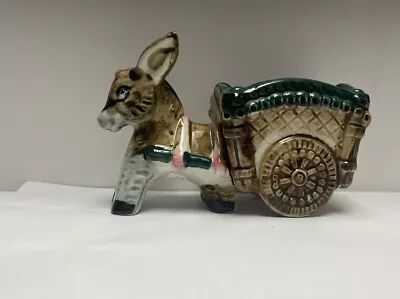 Vintage Ceramic Painted Donkey W/ Cart Planter (Made In Japan) 5x3in • $6