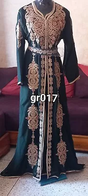 GR017 Moroccan Kaftan Takchita With  Beads And Stones Caftan Lebsa Dress Green • $80.90