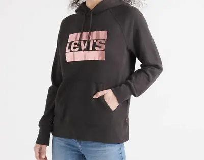 Levi's Women's Hoodie Sweatshirt Rose Gold Logo-Print Black Size XL NWT $59 • $12.50