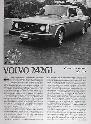 1975 VOLVO 242 GL Original Genuine 4pgs. ROAD TEST W/specs ~ FREE SHIPPING! • $19.99