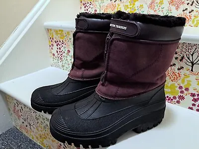 Cotton Traders - Fleece Lined Winter Snow Boots - Plum / Purple - Uk Size 5 • £55