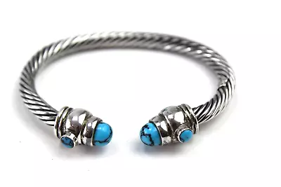 Taxco Mexico Sterling Silver Turquoise Cuff Bracelet Cable Style 925 • $89