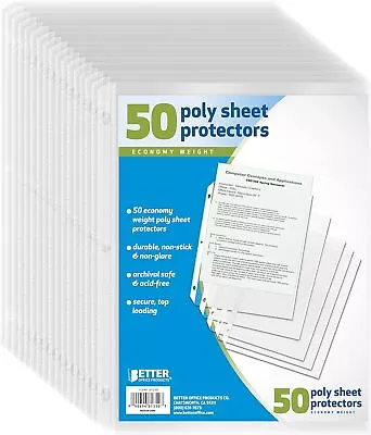 50Pk Clear Sheet Protectors 8.5x11  - Archival Safe Top Loading Durable • $8.53