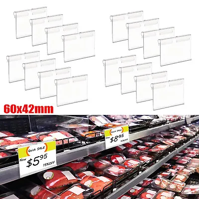Clear PVC Shelf Retail Price Tag Label Display Holder For Supermarkets 60x42mm • £7.09