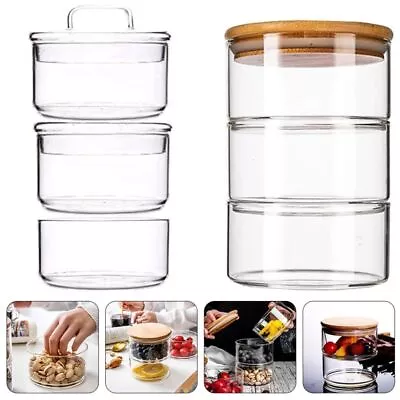 Durable Stacking Tea Jars Lid Glass Container Airtight Snack Bin  Candy • £6.76