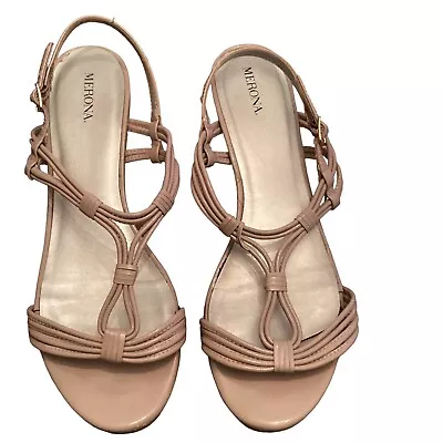 Merona  Womens Size 11 Beige Faux Patent Strappy Sandals Shoes • $14.95