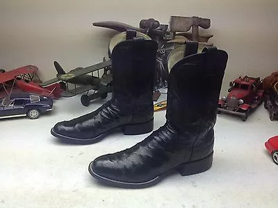 M.l. Leddy San Angelo Texas Black Ostrich Western Engineer Cowboy Boots 10aa • $299.99