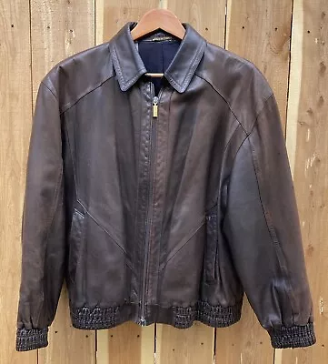 Zilli Glazed Lambskin Leather Coat Jacket W/Silk Lining EU 52 Made In France • $1449.99