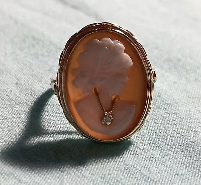 14kt Yellow Gold Vintage Shell Cameo Ring W/Diamond Size 7 • $250