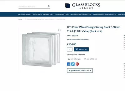 £50 • Buy Brand New Glass Blocks.Including Fixing And Spacers.Pack Of 4 Blocks 
