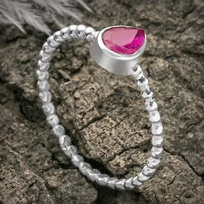 925 Sterling Silver Marquise Cut Red Ruby Ribbed Bubble Ladies Ring Gift Boxed • $16.15