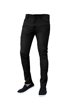 Mens Skinny Jeans Denim Super Stretch Slim Fit All Waist & Leg Sizes Black Basic • $19.91