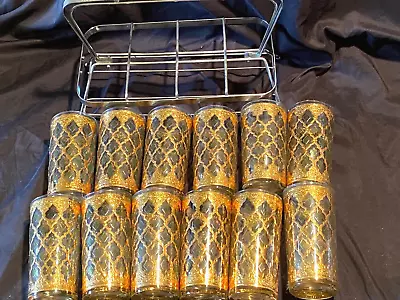 Vtg. MCM Culver Valencia 22 K Gold/Green 12pcs Highball Tumbler Glasses Barware • $191.25