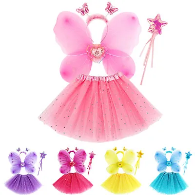 £11.93 • Buy Kid Girls Fairy Costume Tutu Skirt Butterfly Wings Dress Up Magic Wand Hairband