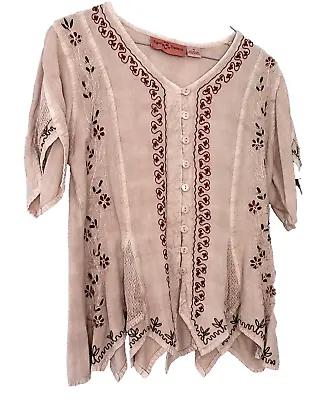 Agan Traders Asymmetrical Blouse Gypsy Medieval Boho Netted Emroidered SIZE M • $15