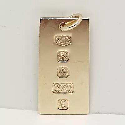 Ingot GOLD 9ct Yellow Gold Rectangular Hallmarked Charm / Pendant • £299