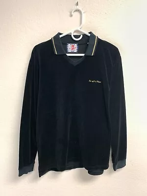 Son Of The Cheese Men's Velor Polo Shirt Size Large Black Designer Japan Logo • $50.25