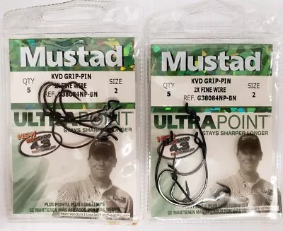 2-KVD GRIP-PIN® HOOK  #2  - 2X FINE Mustad 5 Hooks 2 Packs  VALUE BUY! G38084 BN • $9.99