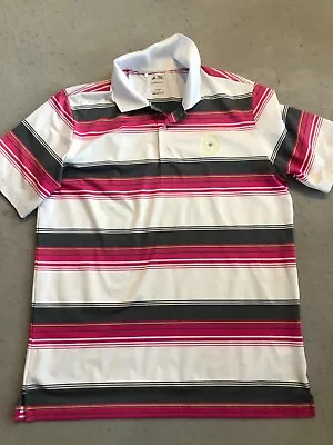 Adidas Golf Polo Shirt Men's Large Bright Bold Pink Stripe Myrtle Beach Logo • $19.99