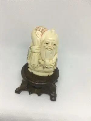 £45 • Buy Bovine (Cattle ) Bone Netsuke Man With A Sack On A Stand Scrimshaw Decorated
