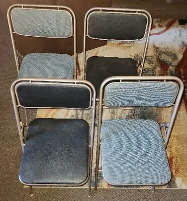 4-1950s Vintage Mid-Century Samsonite Vinyl Padded Folding Chairs & Card Table  • $225