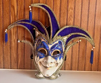 Full Face Mask Venetian Theater Jester Joker Masquerade Mask Bells Mardi-Gras • $47.23