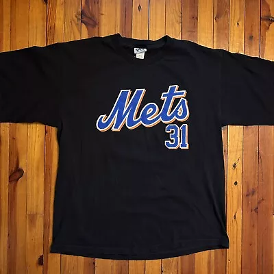 Vintage Mike Piazza New York Mets T-Shirt #31 Size XL Black MLB Lee Sport 90s • $15