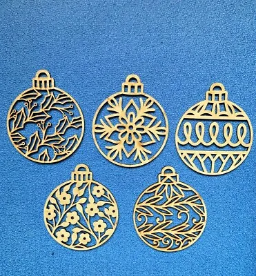 5 X Wooden Decorative MDF  Christmas Tree Baubles Craft Shape Blanks Decorations • £3.75