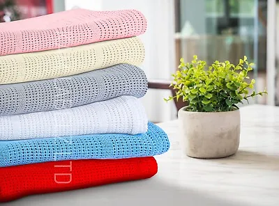 New 100% Cotton Baby Cellular Blanket For Crib Pram Cot Bed 70x90cm Economy Pack • £4.65