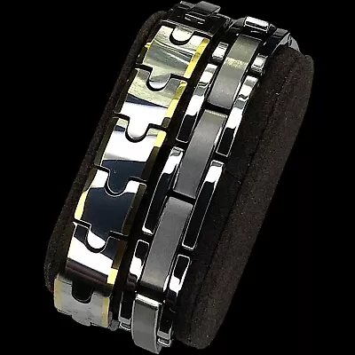 2 Brilliance Fine Jewelry Men's Stainless Steel & Faceted Tungsten Link Bracelet • $25