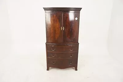 Vintage Walnut Bowfront Bachelor Chest With Cupboard Above Scotland 1930 H181 • $617.50