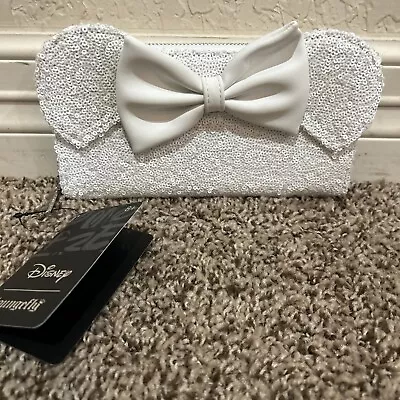 Loungefly White Seguin Minnie Mouse Zip Around Wallet Wedding Bride NWT • $36.99