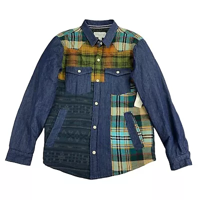 Sun + Stone Mens Wesley Patchwork Snap Shacket Jacket Multicolor S • $31.12