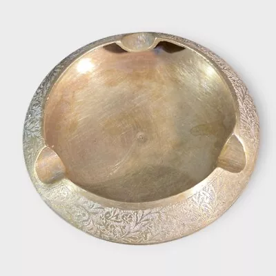 Vintage Brass Round Ashtray 5” Floral Design Engraved • $20