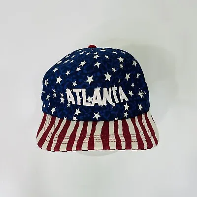 Altanta 1996 Vintage Olympic Flag Red White Blue Star Snapback Hat Adjustable • $19.98