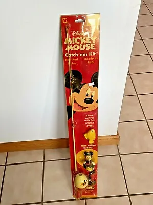 Disney Vintage Mickey Mouse Fishing Pole Catch 'Em Kit Rod & Reel W/ Bobber NOS • $34.99