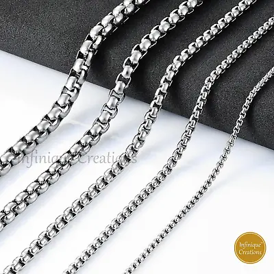 Stainless Steel Silver Round Box Chain Bracelet Necklace Men Women 1.5-5mm 7-38  • $8.39