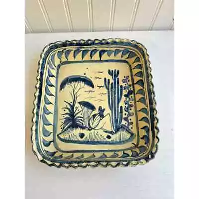 Vintage Antique Mexican Pottery Tray Hand Painted Cactus Man Folk Art 8 X 9  • $23.99