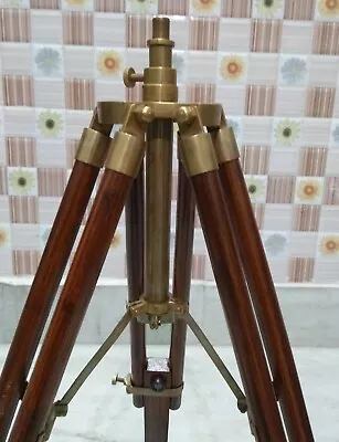 Nautical Vintage Look Brass Floor Lamp Wooden Tripod Stand Brass Finish Gifts • $59.90